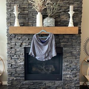 Navy blue and‎ white pinstripe wrap skirt